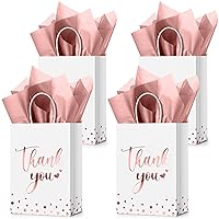 Tinlade 12 Pcs Thank You Gift Bags with Tissue Paper Gold Polka Dots Thank You Gift Bags with Handle for Wedding Birthday Baby Shower Business Shopping Party Supplies and Gifts (Rose Gold)