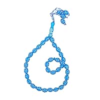 Large Turquoise Tasbih 11x14-mm Plastic Resin Electroplated Silver-tone Flower Design 33-ct Prayer Dhikr Beads