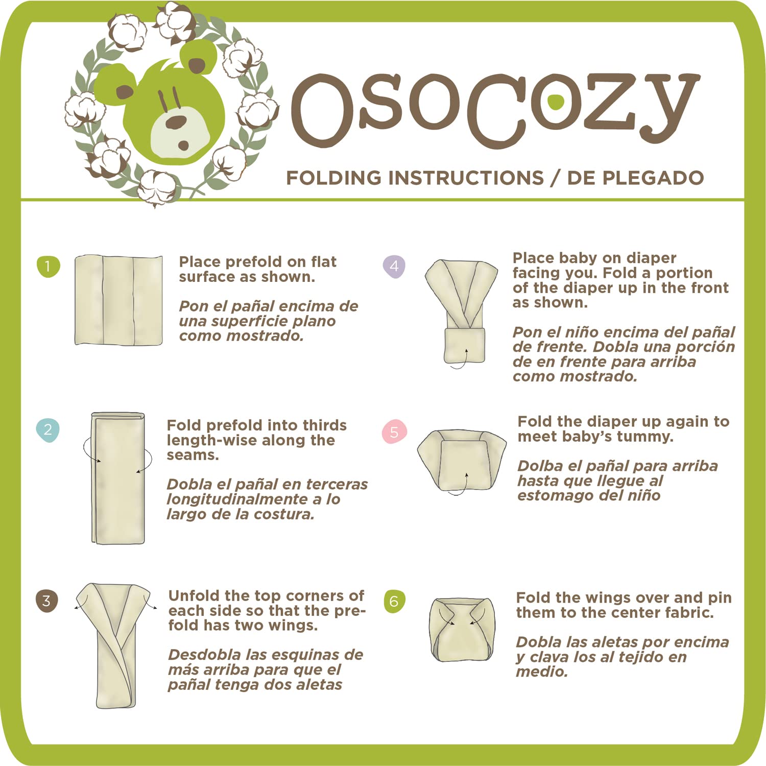 OsoCozy Organic Cotton Prefold Cloth Diapers Traditional Fit Small 4x8x4 Layering (6pk) - Super-Soft, Thick, Absorbent, Durable and Ecologically Friendlier. Unbleached Natural Color, Fits 7-15 lbs.