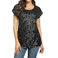 PrettyGuide Women's Sequin Top Shimmer Glitter Loose Bat Sleeve Party Tunic Tops