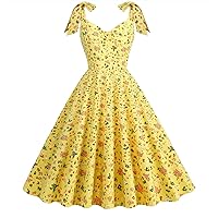 Women's Vintage Audrey Hepburn Rockabilly Dress 1950s Retro Floral Sleeveless Cocktail Party Prom Swing Dress
