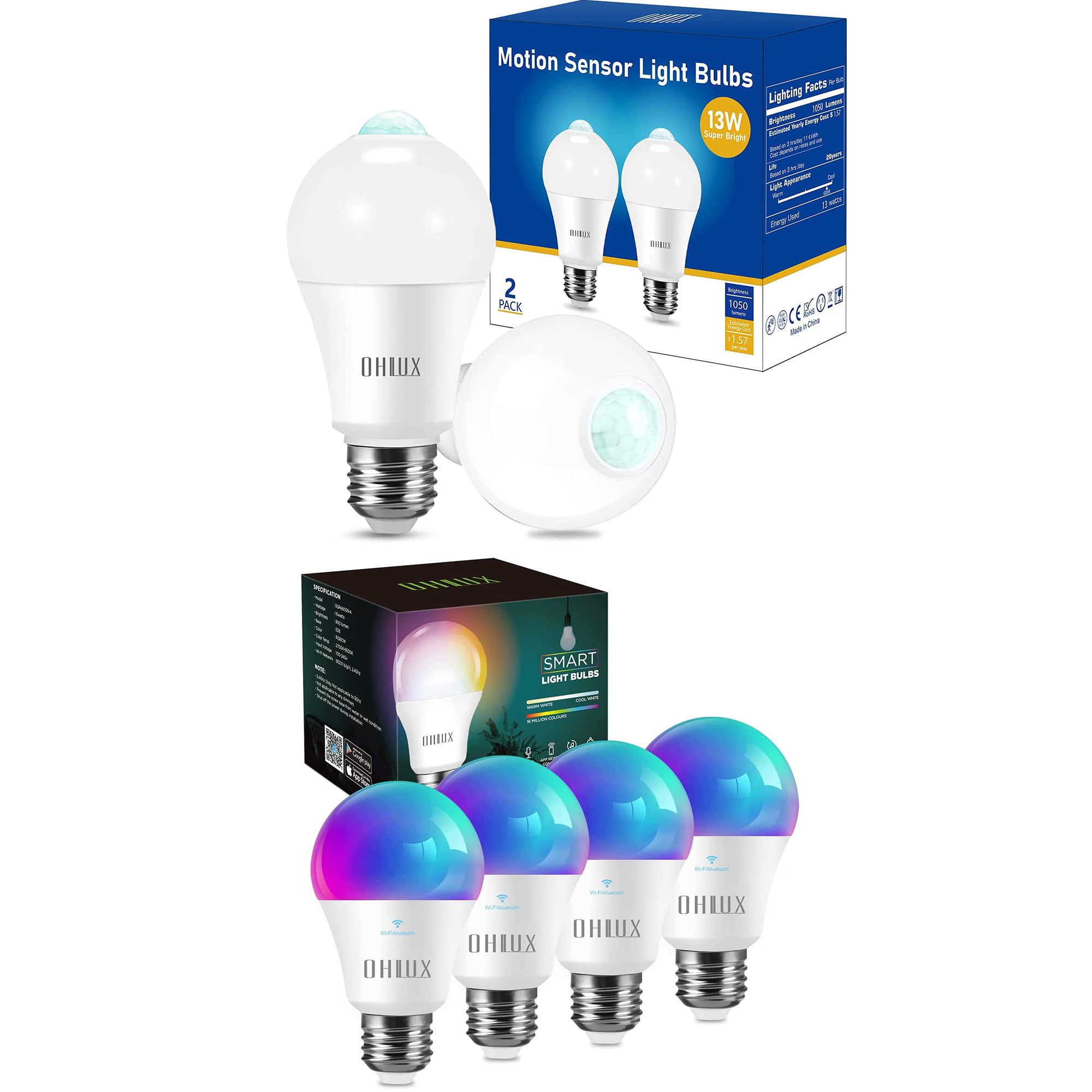 OHLUX Motion Sensor Bulbs and Smart Light Bulbs Bundle Package