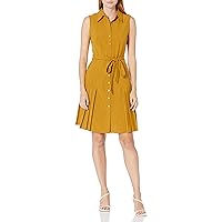 Sharagano Women's Sleeveless Collared Shirt Dress with Full Button Panel and Belted Waist