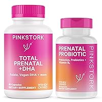 Pink Stork Prenatal Vitamin Duo: Prenatal Vitamins and Probiotics for Pregnant Women -Morning Sickness and Fetal Development Support with DHA, Folate, Vitamin B6, and More - 2 Products, 90 Capsules