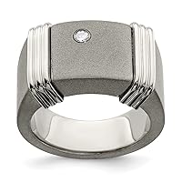 13.75mm Edward Mirell Titanium and Argentium 925 Sterling Silver Bezel Polished Laser textured .06ct Diamond Signet Ring Jewelry for Women - Ring Size Options: 10 10.5 11 11.5 12.5 13 8.5 9 9.5