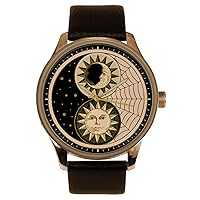 Vintage Sun & Moon Esoteric Illuminati Parchment Art Solid Brass 40 mm Wrist Watch