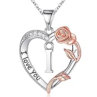 Mothers Day Gifts for Mom - Rose Heart Initial Necklaces for Women Girls I Love You Heart Initial Necklace Jewelry Birthday Gifts for Women Christmas Mothers Day Gifts for Mom Wife Girlfriend