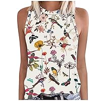 Womens Tops Printed Sleeveless O-Neck Tee Slim Gym Cropped Workout Tops for Women Loose Fit