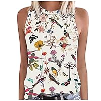 Summer Tops for Women 2022 Printed Sleeveless O Neck Shirt Retro Travel T Shirts for Women V Neck Loose Fit