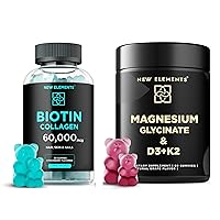 Biotin Gummies 10000mcg with Collagen Peptides 50000mcg | Magnesium Glycinate 500mg with Vitamin D3 & K2 for Adults | Non-GMO | Glueten-Free