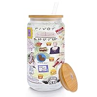 Friends TV Show Merchandise Friends 16oz Glass Can Cup with Lid and Straw,for Best Friend-Drinking Tumbler for Iced Coffee,Beer,Soda,Smoothies/Straw Lid TV Show Gifts for Fan Birthday Gifts