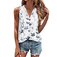 Tank Tops for Women 2024 V Neck Button Down Sleeveless Tops Floral Cute Loose Summer Tank Tops