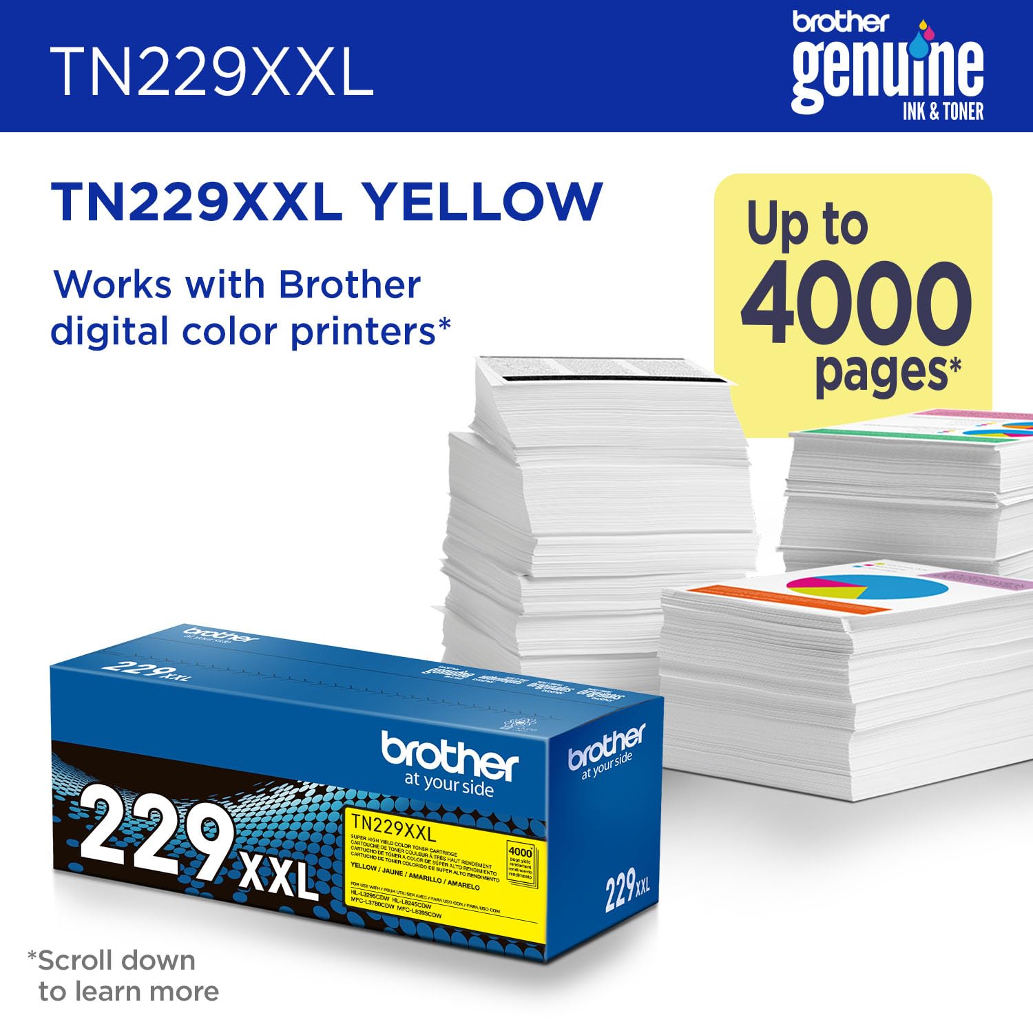 Brother Genuine TN229XXLY Yellow Super High Yield Printer Toner Cartridge - Print up to 4,000 Pages (1)