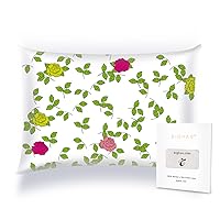 100% Mulberry Silk Pillowcase for Hair and Skin Health, Smooth and Soft, Both Sides Premium Grade 6A Silk, with Hidden Zipper, 600 Thread Count (Flower 10, Standard)