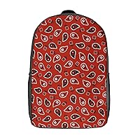 Red Paisley Bandana 17 Inches Unisex Laptop Backpack Lightweight Shoulder Bag Travel Daypack