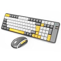 FOPETT Wireless Keyboard and Mouse Combo, 104 Keys Full-Sized 2.4 GHz Round Keycap Colorful Keyboards, USB Receiver Plug and Play, for Windows, Mac, PC, Laptop, Desktop - Grey Colorful (White Grey)