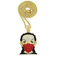 Masked Face Goon Pendant with Gold Color 24 inch Rope Necklace