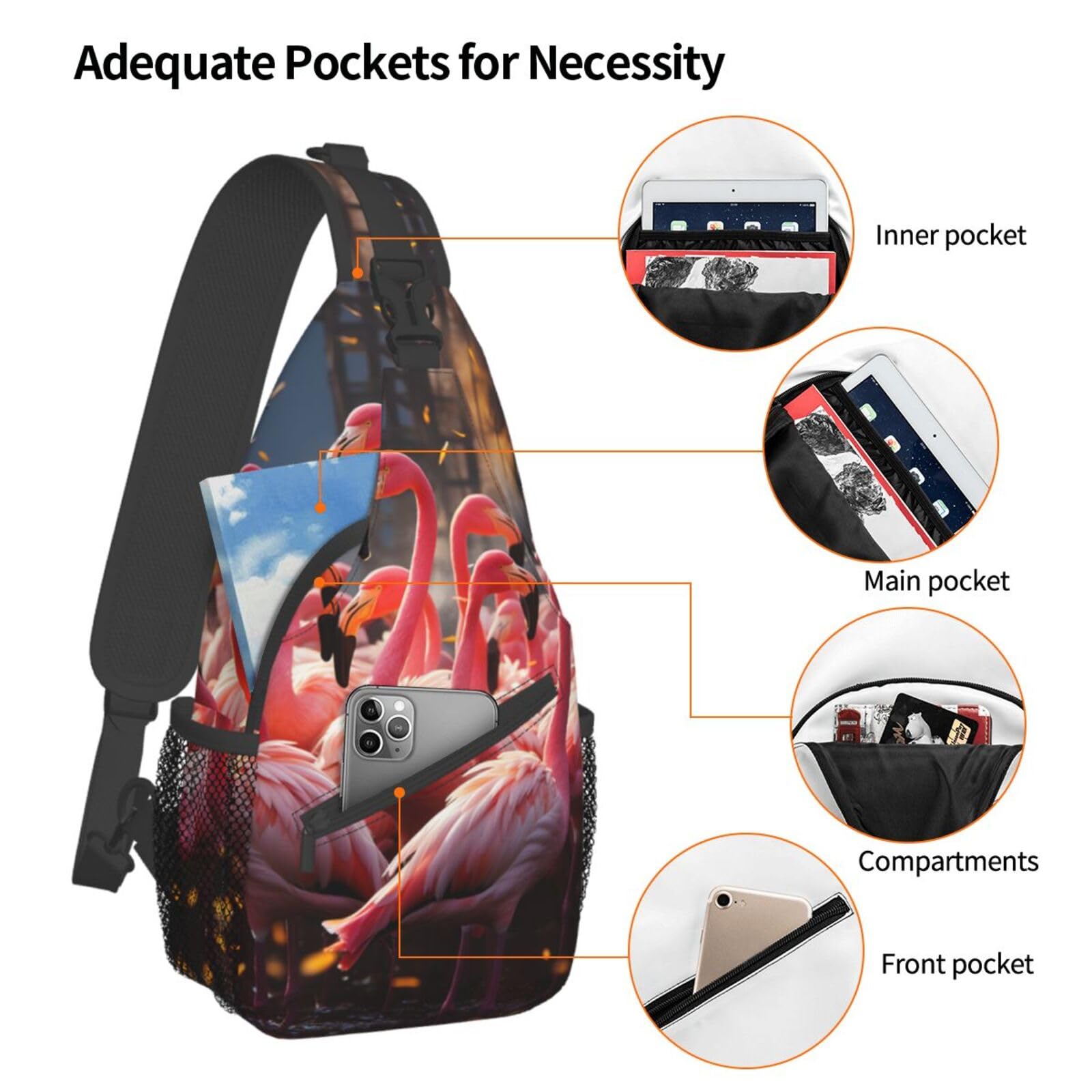 Flamingos Partying Sling Bag Lightweight Crossbody Bag Shoulder Bag Chest Bag Travel Backpack for Women Men