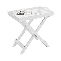 Folding End Table - Wooden Stand with Removable TV Tray for Serving or Décor - Night Stand, Living Room, or Entryway Table by Lavish Home (White)