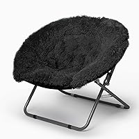 Oversized Mongolian Faux Fur Saucer Chair, Black
