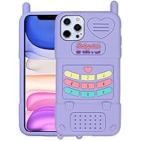 for iPhone 12 Pro Max Case, 3D Cartoon Cute Retro Love Heart Classic Cellular Phone Shaped Case, Kids Women Girls Soft Silicone Rubber Cover Case (Purple Style 1)
