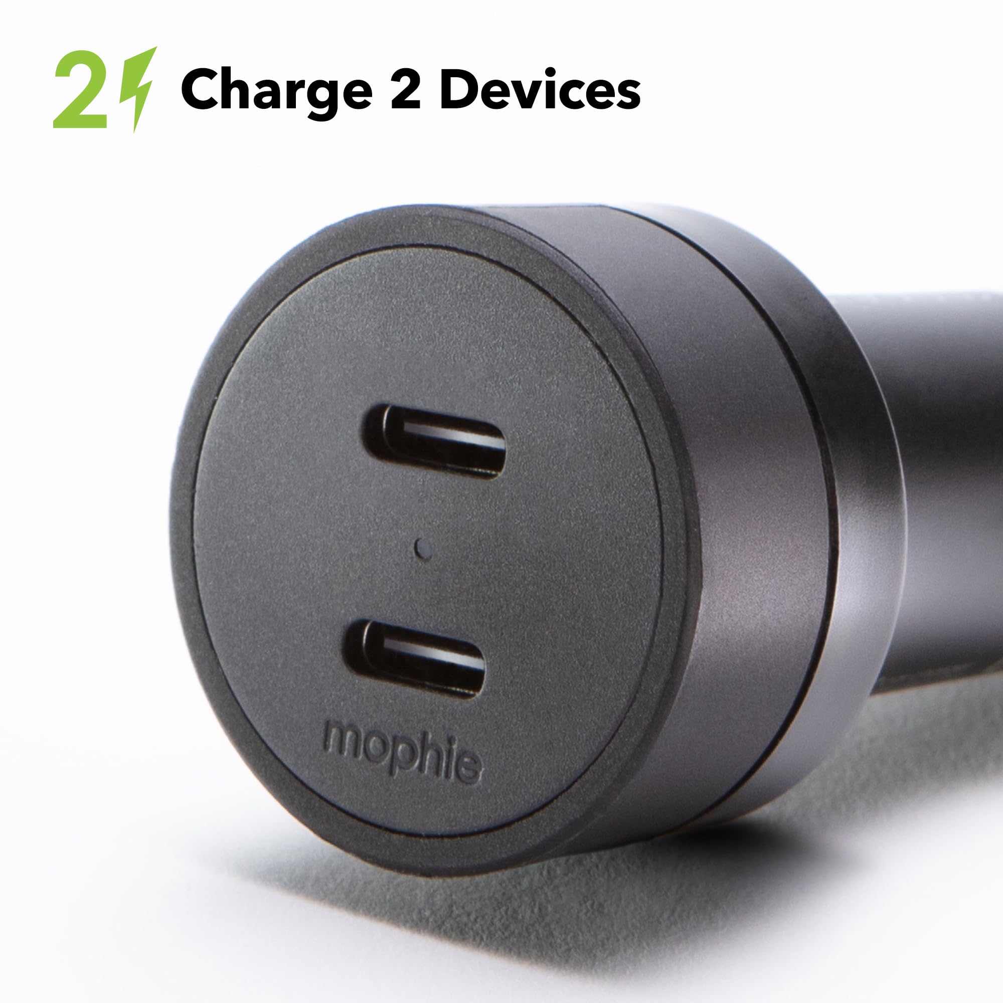 mophie 60W Dual USB-C Car Charger, Universal AUX Compatibility, LED Indicator, Fast Charging, Multi-Device