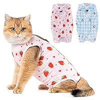 Avont 2 Pack Cat Recovery Suit - Kitten Onesie for Cats After Surgery, Surgical Spay Recovery Suit Female for Abdominal Wounds or Skin Diseases Protection -Cherry/Strawberry(M)