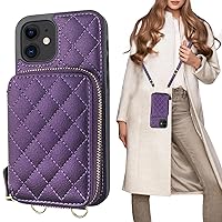 Bocasal Crossbody Wallet Case for iPhone 12/12 Pro, RFID Blocking PU Leather Zipper Handbag Purse Flip Cover, Kickstand Folio Case with Card Slots Holder Wrist Strap Lanyard 5G 6.1 Inch (Dark Purple)