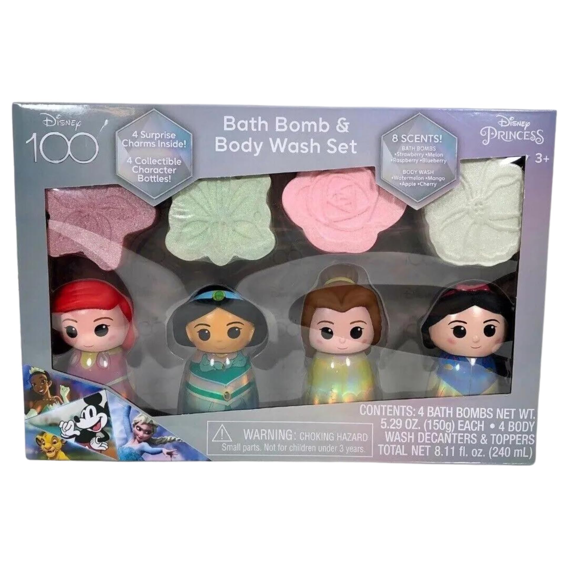 Disney Princess Bath Bomb & Body Wash Set, 8-Piece Set with 4 Scented Body Wash & 4 Bath Bombs, 4 Surprise Charms & 4 Collectible Character Bottles! Make Bath Time Fun! Ages 3+
