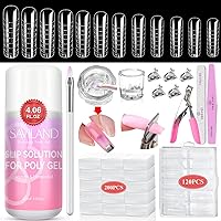 Saviland All in One Poly Gel Nail Slip Solution Kit for Nail Extension Gel 120ml Anti-stick Solution with New Elliptical Dual Forms Nail Tools for Beginners DIY Home Nail Art Salon