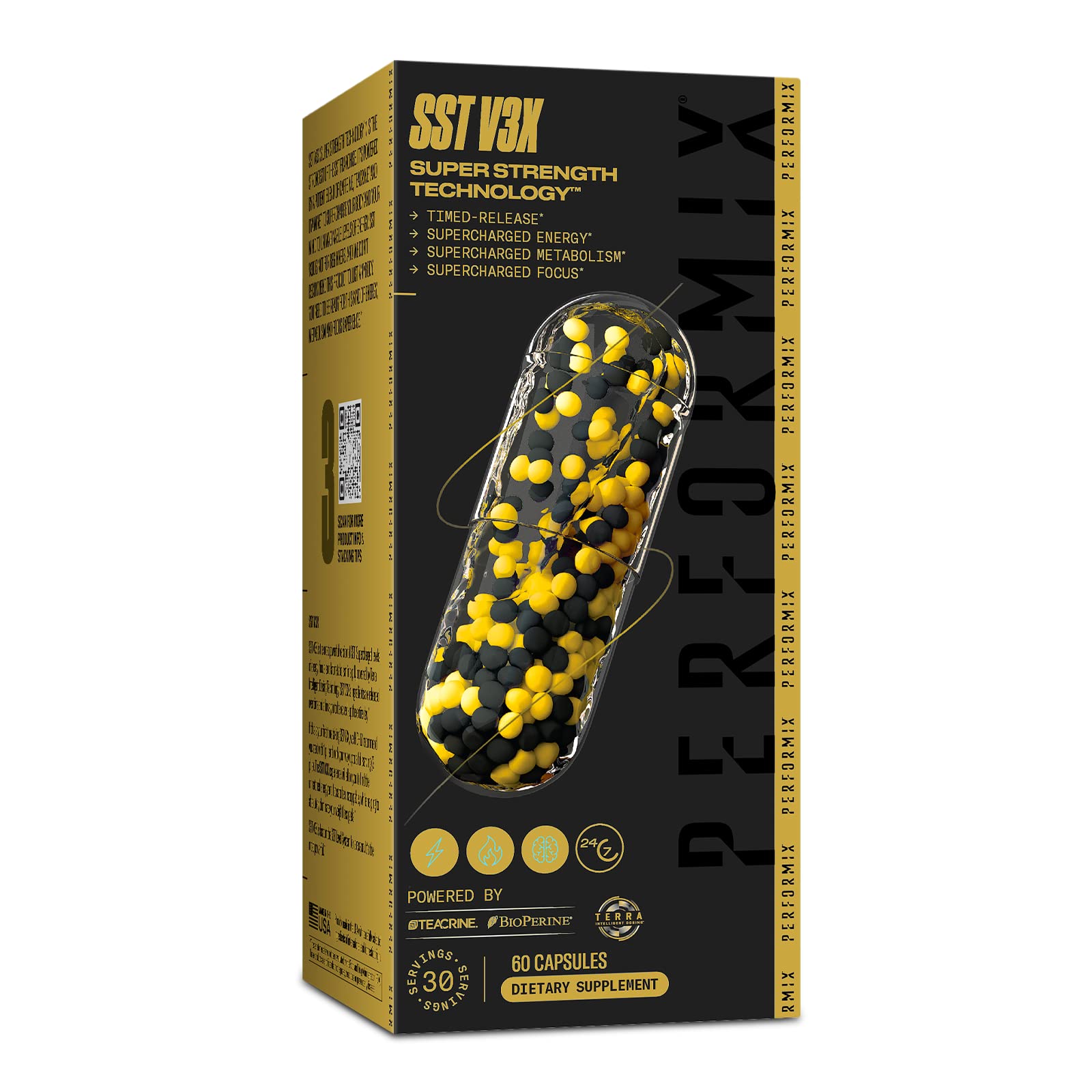 PERFORMIX SST V3X - 60 Capsules - Dietary Supplement for Supercharged Energy, Intense Mental Focus and Fast Metabolism - Caffeine, Dynamine, and Teacrine - 3X Longer Lasting