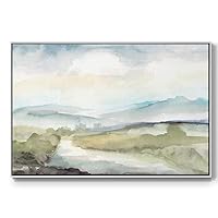 Renditions Gallery Green Landscape Floater Frame Wall Art Sleepy Stream in A Misty Hillside Abstract Hanging Artwork for Bedroom Office Kitchen - 25