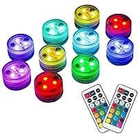 Homemory 10pcs Mini Submersible LED Lights with Remote,RGB Multicolor Waterproof Small Tealight Candles,Battery Operated Underwater Color Changing EFX Light for Vase,Pool Pond,Halloween Lantern Decor