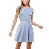 Womens Cotton Blend Lace Cap Sleeve Crew Neck Short Fit + Flare Dress Juniors