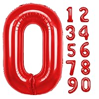 40 inch Red Number 0 Balloon, Giant Large 0 Foil Balloon for Birthdays, Anniversaries, Graduations, Birthday Decorations for Kids