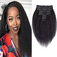 Kinky Straight Clip in Hair Extensions for Black Women Brazilian Remy Clip Ins Human Hair Coarse Yaki Clip Ins Hair Extensions Natural Black Afro Kinkys Straight Clip in Hair 100Gram (10 inch)