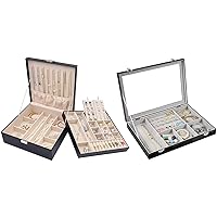 Jewelry Box for Women Girls Girlfriend Wife Ideal Gift Bundle with Jewelry Organizer Box Tray with Glass Lid for Women Girl Wife