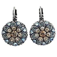 Mariana Silvertone Flower Blossom Mosaic Statement Floral Crystal Earrings, Moon Drops Blue Colorado Iridescent AB 1029 216-3