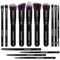 SHANY Makeup Brushes - Black Bombshell - 14-Piece Brush Set – Foundation Powder Concealers Eye Shadows Makeup brushes - Complete Kabuki Makeup Brush Set in Black - 14 PCS