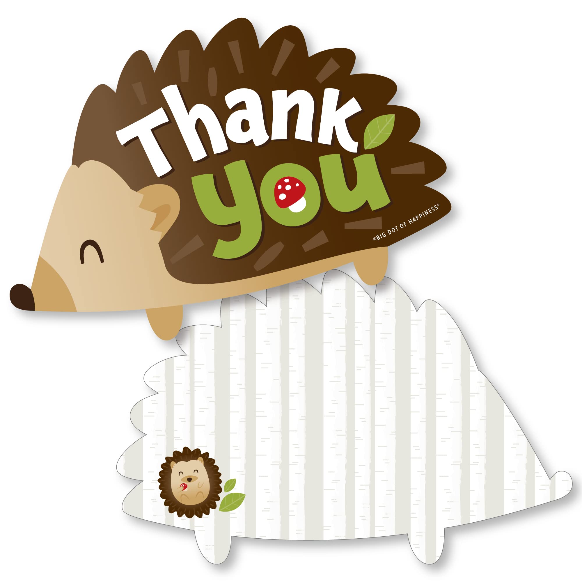 Big Dot of Happiness Forest Hedgehogs - Shaped Thank You Cards - Woodland Birthday Party or Baby Shower Thank You Note Cards with Envelopes - Set of 12