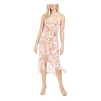 Bardot Womens Pink Sheer Ruffled Floral Spaghetti Strap V Neck Below The Knee Hi-Lo Dress Size 4XS