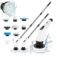 Electric Bathroom Scrubber with Long Handle,Electric Spin Scrubber,Spinning Cleaning Brush with 8 Replaceable Brush Heads,Cordless Power Scrubber with Led Display Adjustable Speeds