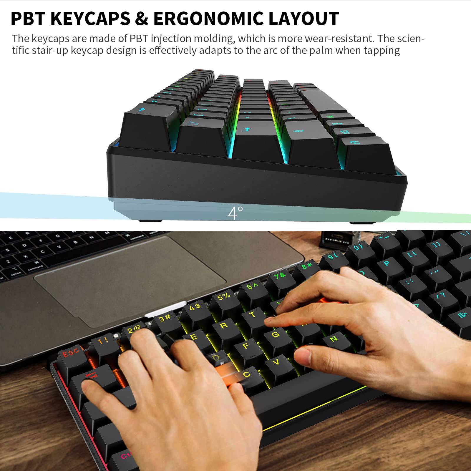 VIMUKUN 60% Mechanical Gaming Keyboard,RGB Backlit Wired Ultra-Compact Mini Keyboard, Waterproof 61 Keys Keyboard with Brown Switch for Windows Laptop/PC/Mac