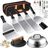 Griddle Accessories Kit, Terlulu 29 PCS Flat Top Grill Accessories for Blackstone and Camp Chef, Metal Spatula Set with Burger Press, Melting Dome, Scraper, Tongs, Carry Bag for Outdoor Grilling BBQ