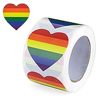 Rainbow Stripe Heart Stickers for LGBTQ Pride Parades and Events | Rainbow Flag Heart Shaped Stickers on a Roll (1 Roll - 250 Stickers)