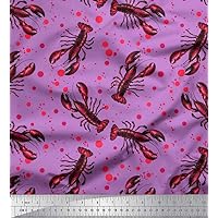 Soimoi Cotton Cambric Purple Fabric - by The Yard - 56 Inch Wide - Dot & Lobster Ocean Cloth - Whimsical Dot Design with Lobster Accents for Unique Creations Printed Fabric