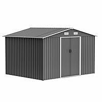 10 x 8 FT Outdoor Storage Shed, Metal Garden Shed with Floor Frame, Large Tool Shed Outdoor Storage with Lockable Sliding Doors & Air Vents, Storage House Waterproof for Backyard, Lawn, Gray