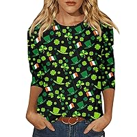 3/4 Sleeve Saint Patrick's Day Lucky Summer Going Out T Shirt for Women 2024 Irish Casual Crew Neck Tops Elegant Club