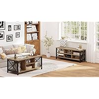 Industrial Coffee Table and Shoe Bench for Living Room (Rustic Oak)