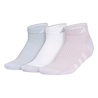 adidas Women's Cushioned Low Cut Socks (3-pair) With Arch Compression, Silver Dawn Grey/White/Wonder Blue, Medium